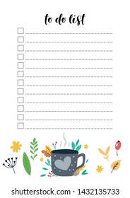 Organizer and note paper, printable pages. To do list. Concept of autumn time.