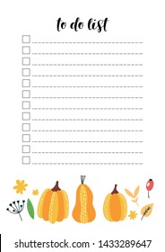 Organizer and note paper, printable pages. To do list. Concept of autumn time.
