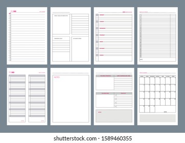 Organizer pages. Office agenda weekly template layout design goals in business diary vector
