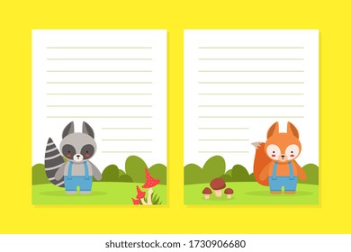 Organizer, Paper for Notes, Printable Pages, Notebook, Diary, Organizer Design Element with Cute Wild Animals Vector Illustration