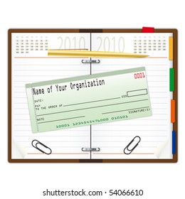 Organizer with pen and cheque book - an illustration for your design project.