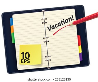 Organizer with pencil, isolated. Vector illustration