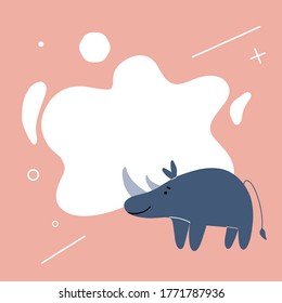 Organizer with place for notes. Cute template for writing with the image of a rhinoceros. Suitable for children.