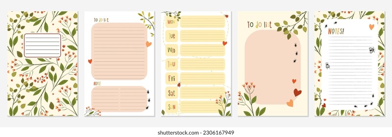 Organizer. Planner blank pages, business diary and daily to do list. Paper sheets for writing goals for week and month. Reminders template with copy space. Vector set for scheduling
