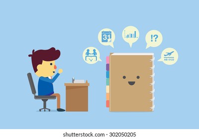Organizer remind all to businessman in work time about schedule and everything he note.