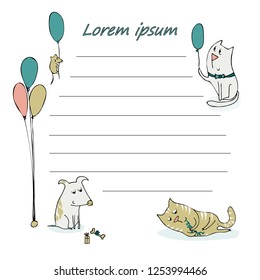 Organizer and schedule with notes and to-do list. Vector. Isolated with cute Pets.