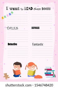 Organizer and schedule with place for notes. Vector template. Cute children to do list .