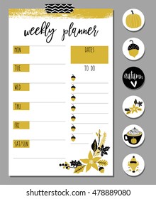 Organizer and Schedule set with Notes list, stickers, flags, tags. Template for Greeting Scrap booking, Congratulations, Invitations. Weekly Planner.