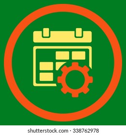 Organizer Setup vector icon. Style is bicolor flat rounded symbol, orange and yellow colors, rounded angles, green background.