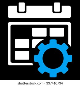 Organizer Tuning vector icon. Style is bicolor flat symbol, blue and white colors, rounded angles, black background.