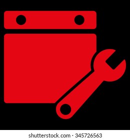 Organizer Tuning vector icon. Style is flat symbol, red color, rounded angles, black background.