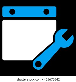Organizer Tuning vector icon. Style is bicolor flat symbol, blue and white colors, rounded angles, black background.