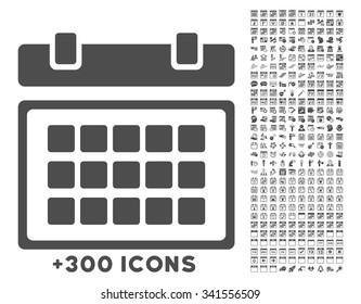 Organizer vector icon with additional 300 date and time management pictograms. Style is flat symbols, gray color, rounded angles, white background.