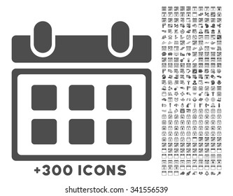 Organizer vector icon with additional 300 date and time management pictograms. Style is flat symbols, gray color, rounded angles, white background.