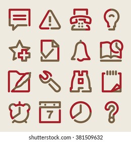 Organizer web icons. Brown red contour series.