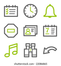 Organizer web icons, green and gray contour series