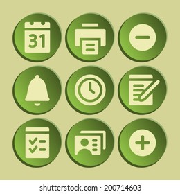 Conjunto de iconos web de la organización. Etiqueta verde.