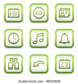 Organizer web icons, square buttons, green contour