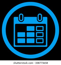 Organizer Week vector icon. Style is flat rounded symbol, blue color, rounded angles, black background.