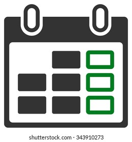 Organizer Week vector icon. Style is bicolor flat symbol, green and gray colors, rounded angles, white background.