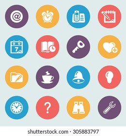Organizer white icons on color buttons. Flat design.