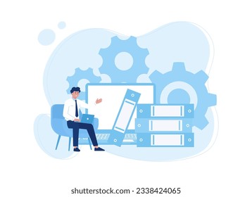 Organisieren von Datenspeicherung und Dateiarchivierung auf Server- oder Computer-Trendkonzept flache Illustration