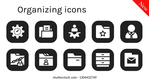 organizing icon set. 10 filled organizing icons.  Collection Of - Management, Folder, Manager, Drawers