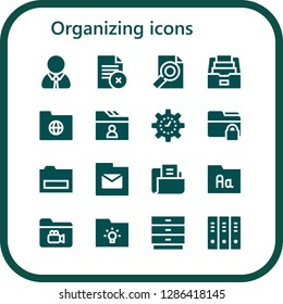  organizing icon set. 16 filled organizing icons. Simple modern icons about  - Manager, Folder, Management, Drawers, Folders