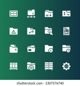 organizing icon set. Collection of 16 filled organizing icons included Management, Drawers, Folder, Archive, Binder