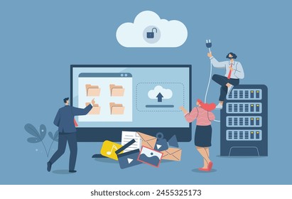 Organizing important information and Storing company or organization data in secure cloud server technology, Protection of corporate databases and sensitive personal data in computer.