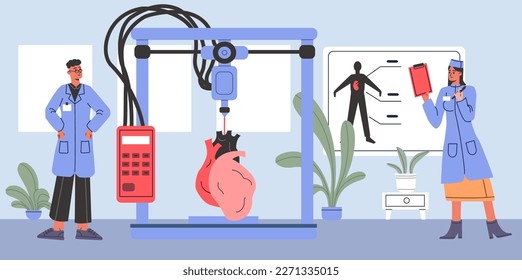 Organs 3D printing. Surgical heart implantation. Artificial human body parts creating. Medical progress. Future technologies. Innovation hospital. Clinic laboratory