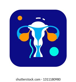 Organs location scheme uterus, cervix, ovary, fallopian tube flat color icon. Concept human anatomy, reproductive system. Isolated illustration. Sign for web or mobile app. UI/UX user interface. 