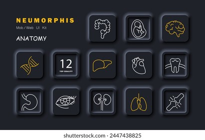 Organsatz-Symbol. Darmtrakt, Magen, Leber, Gehirn, Lunge, Embryo, DNA, Zahn, Auge, Herz, Augenlider, Wimpern. Mesh, . Selbstpflegekonzept. Symbol für Vektorgrafik.