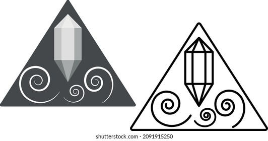 Orgonit pyramid generator with crystal gemstone quartz and spiral inside. simple vector illustration icon black outline. Alternative spiritual energy harmonizer object.