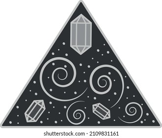 Icono vectorial de la pirámide orgonita. Generador de energía de orgones con cristales y espirales.