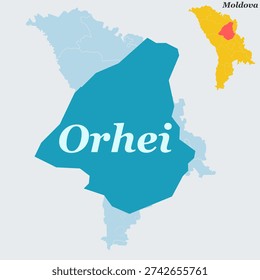 Orhei Moldova Map and Flag - Orheiul Vechi Archaeological Complex, Răut River Valley and Cave Monastery Vector Outline
