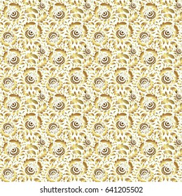 Orient background with golden repeating elements. Damask vector classic golden pattern. Seamless abstract elements in golden colors on beige background.