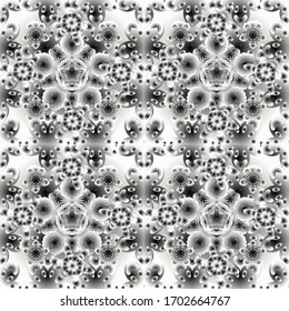 Orient background with silver repeating elements. Damask vector classic silver pattern. Seamless abstract elements in silver colors on white, gray and black background.