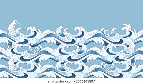 orient blue wave seamless pattern isolated on light blue background vector