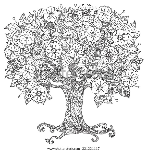 Orient Floral Black White Tree Could Stock Vector (Royalty Free) 331331117