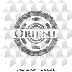Orient grey badge with geometric cube white background