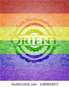 Orient on mosaic background with the colors of the LGBT flag