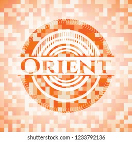 Orient orange mosaic emblem with background