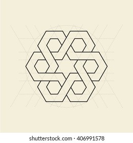 Orient ornament. Minimal islamic abstract symbol. Sacred geometry. Light yellow background. Stock vector.