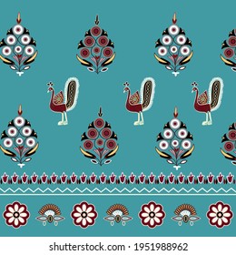 Orient pattern art textile product. peacock and flowers