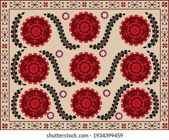 Orient pattern carpet suzani- traditional art in Uzbekistan and central Asia, using in home decor, textile interior