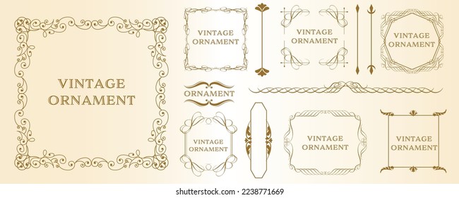 Orient pattern, set of graphic materials, arabesque patterns, antiques, decorative ruled vintage frames.