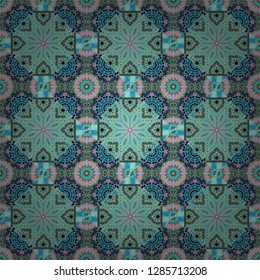 Orient popular style. Sloping seamless colorful ornament for design and backgrounds. Textured seamless pattern. Abstract blurred paisley green, gray and blue ornament. Vector illustration.
