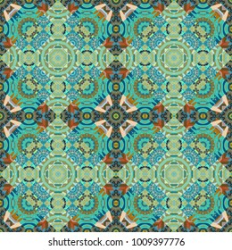 Orient popular style. Vector illustration. Sloping seamless colorful ornament for design and backgrounds. Abstract blurred paisley blue, green and gray ornament. Textured seamless pattern.