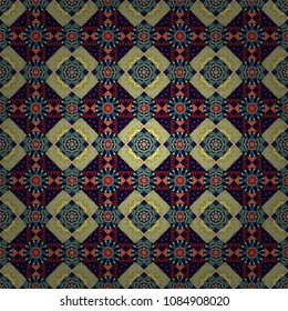 Orient popular style. Vector illustration. Textured seamless pattern. Sloping seamless colorful ornament for design and backgrounds. Abstract blurred paisley blue, green and red ornament.